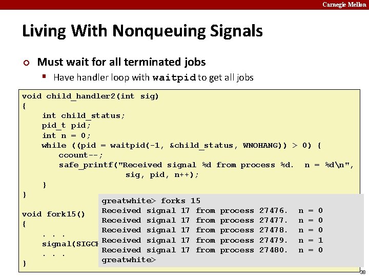 Carnegie Mellon Living With Nonqueuing Signals ¢ Must wait for all terminated jobs §