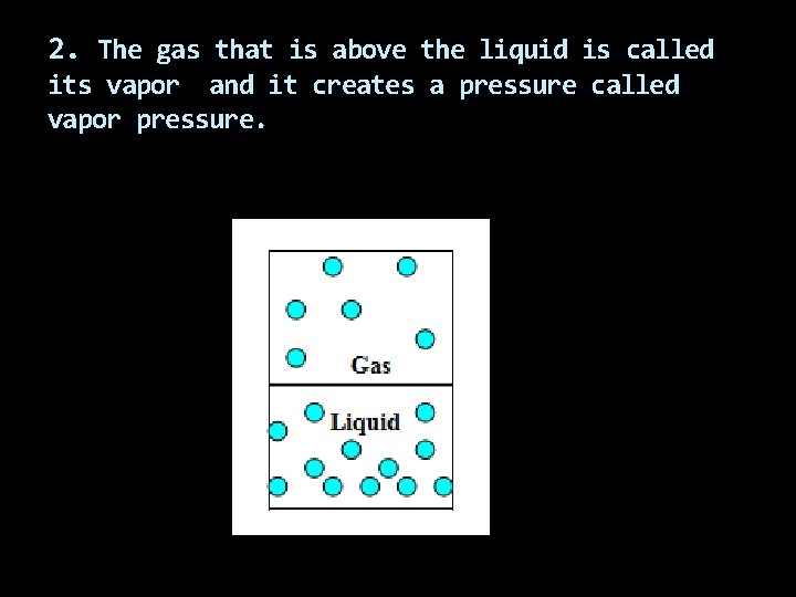 2. The gas that is above the liquid is called its vapor and it