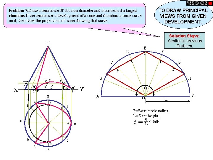 TO DRAW PRINCIPAL VIEWS FROM GIVEN DEVELOPMENT. Problem 7: Draw a semicircle 0 f