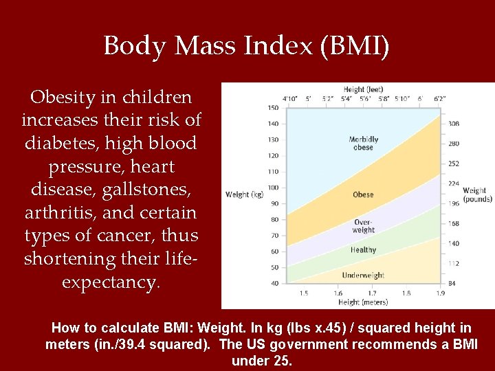 Body Mass Index (BMI) Obesity in children increases their risk of diabetes, high blood