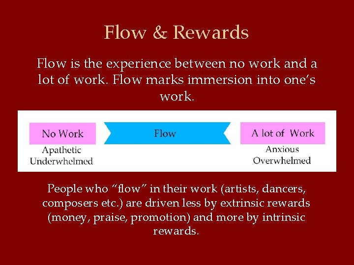 Flow & Rewards Flow is the experience between no work and a lot of