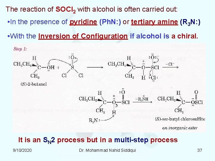 The reaction of SOCl 2 with alcohol is often carried out: • In the The reaction of SOCl 2 with alcohol is often carried out: • In the