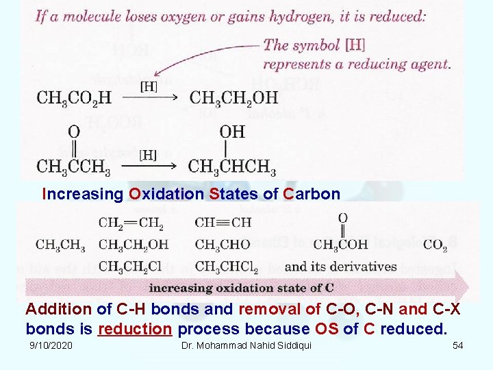 Increasing Oxidation States of Carbon Addition of C-H bonds and removal of C-O, C-N Increasing Oxidation States of Carbon Addition of C-H bonds and removal of C-O, C-N