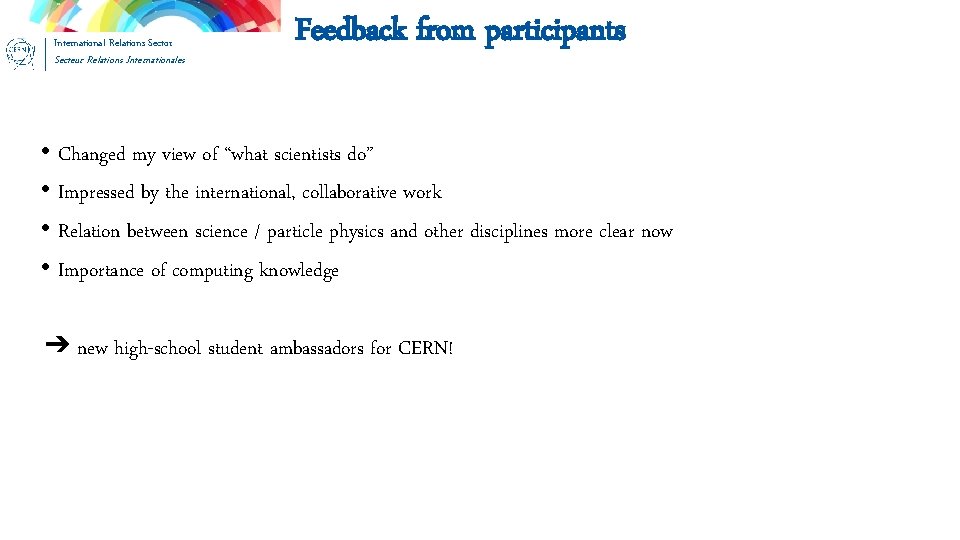 International Relations Sector Secteur Relations Internationales • • Feedback from participants Changed my view International Relations Sector Secteur Relations Internationales • • Feedback from participants Changed my view