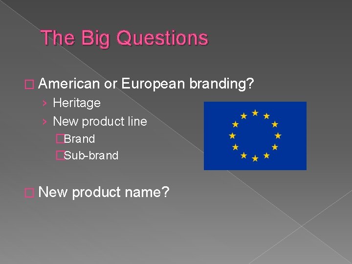 The Big Questions � American or European branding? › Heritage › New product line