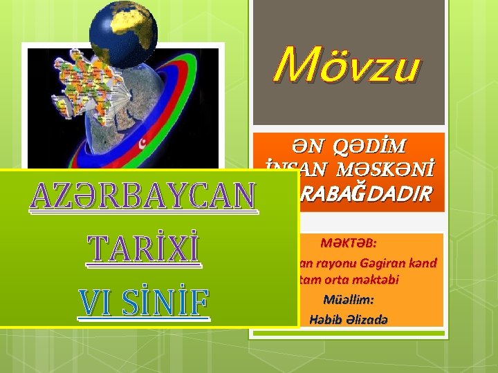 Mövzu ƏN QƏDİM İNSAN MƏSKƏNİ AZƏRBAYCAN QARABAĞDADIR TARİXİ VI SİNİF MƏKTƏB: Lənkəran rayonu Gəgiran