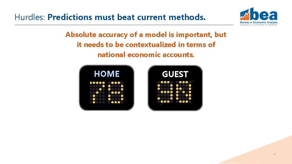 Hurdles: Predictions must beat current methods. Absolute accuracy of a model is important, but