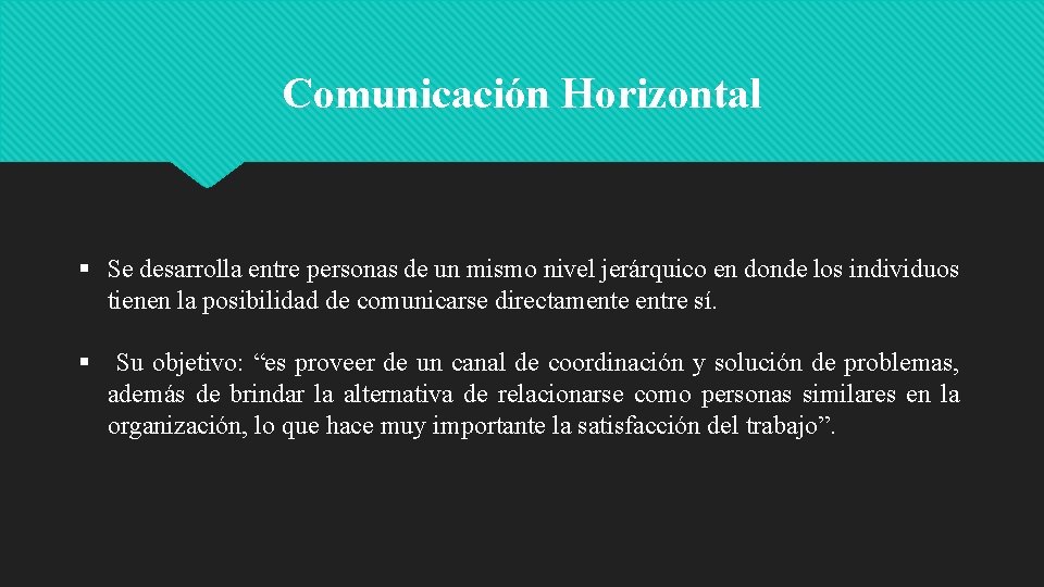 Comunicación Horizontal § Se desarrolla entre personas de un mismo nivel jerárquico en donde