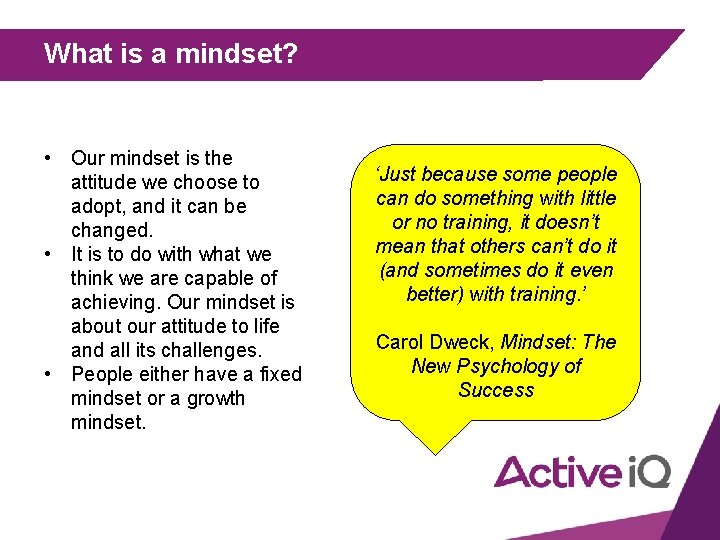 What is a mindset? • Our mindset is the attitude we choose to adopt,