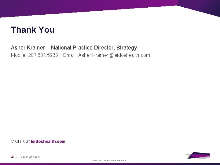 Thank You Asher Kramer – National Practice Director, Strategy Mobile: 207. 831. 5933 |