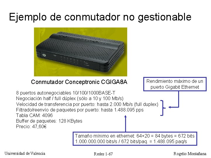 Ejemplo de conmutador no gestionable Conmutador Conceptronic CGIGA 8 A Rendimiento máximo de un