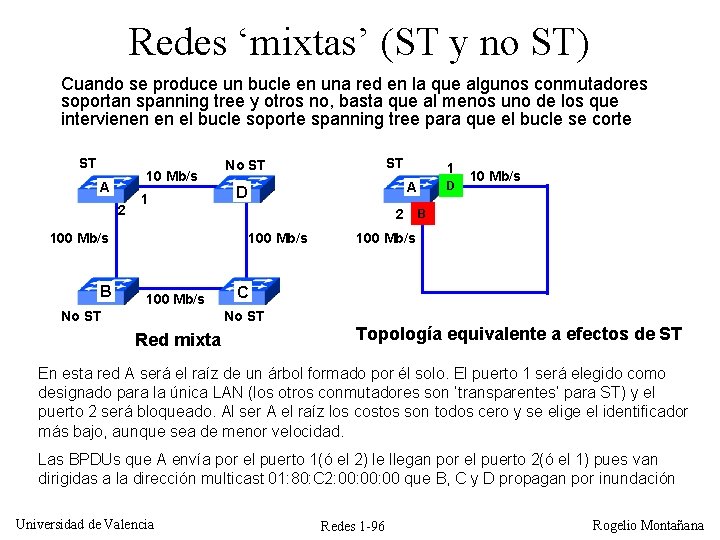Redes ‘mixtas’ (ST y no ST) Cuando se produce un bucle en una red