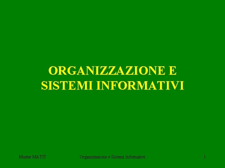 ORGANIZZAZIONE E SISTEMI INFORMATIVI Master MATIT Organizzazione e Sistemi Informativi 1 