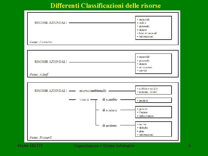 Differenti Classificazioni delle risorse Master MATIT Organizzazione e Sistemi Informativi 6 