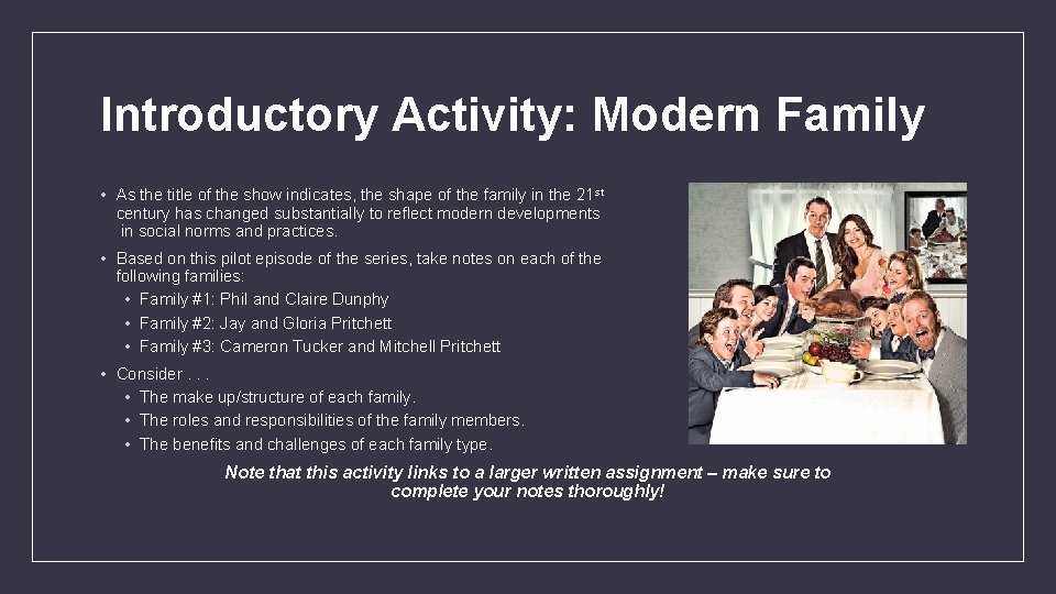 Introductory Activity: Modern Family • As the title of the show indicates, the shape