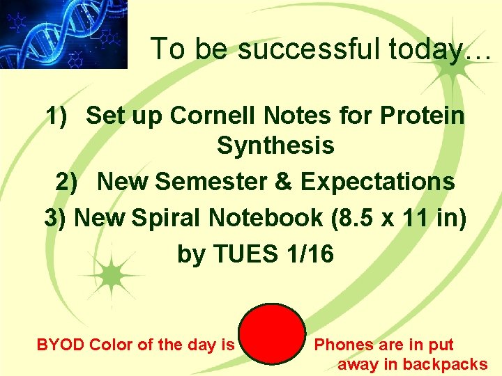 To be successful today… 1) Set up Cornell Notes for Protein Synthesis 2) New