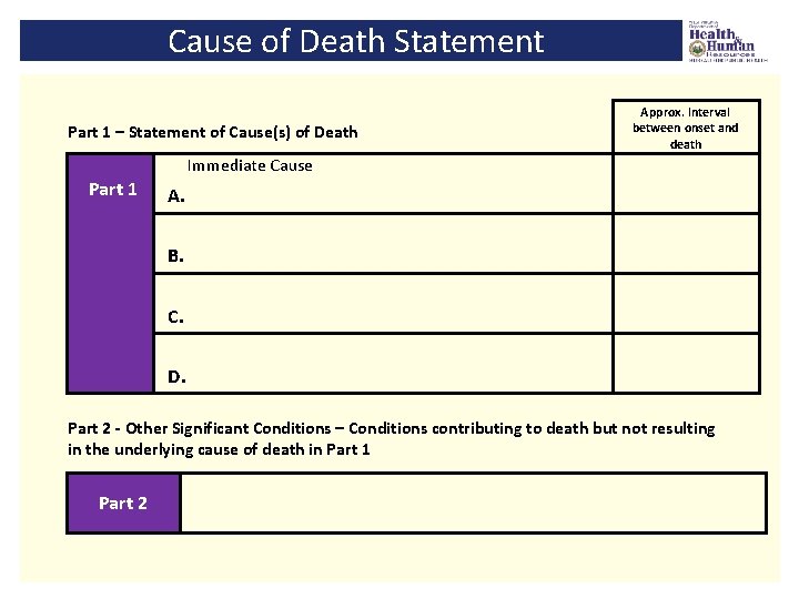 Cause of Death Statement Part 1 – Statement of Cause(s) of Death Approx. Interval