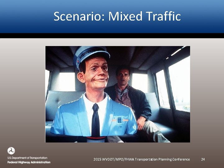 Scenario: Mixed Traffic 2015 WVDOT/MPO/FHWA Transportation Planning Conference 24 Scenario: Mixed Traffic 2015 WVDOT/MPO/FHWA Transportation Planning Conference 24