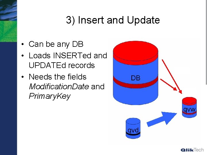 3) Insert and Update • Can be any DB • Loads INSERTed and UPDATEd