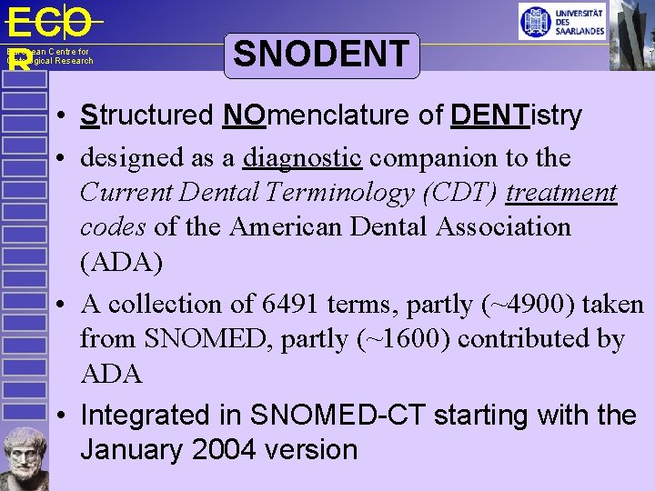 ECO R European Centre for Ontological Research SNODENT • Structured NOmenclature of DENTistry •