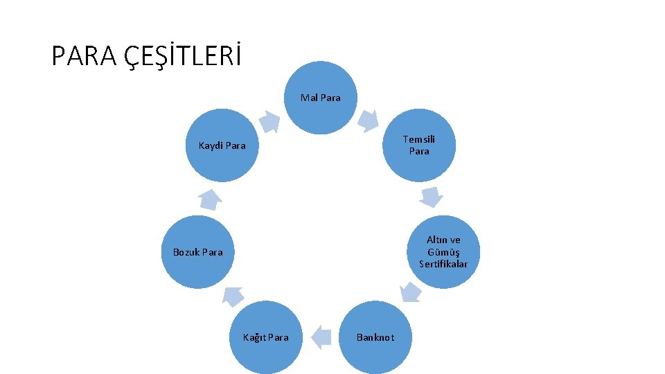 PARA ÇEŞİTLERİ Mal Para Temsili Para Kaydi Para Altın ve Gümüş Sertifikalar Bozuk Para