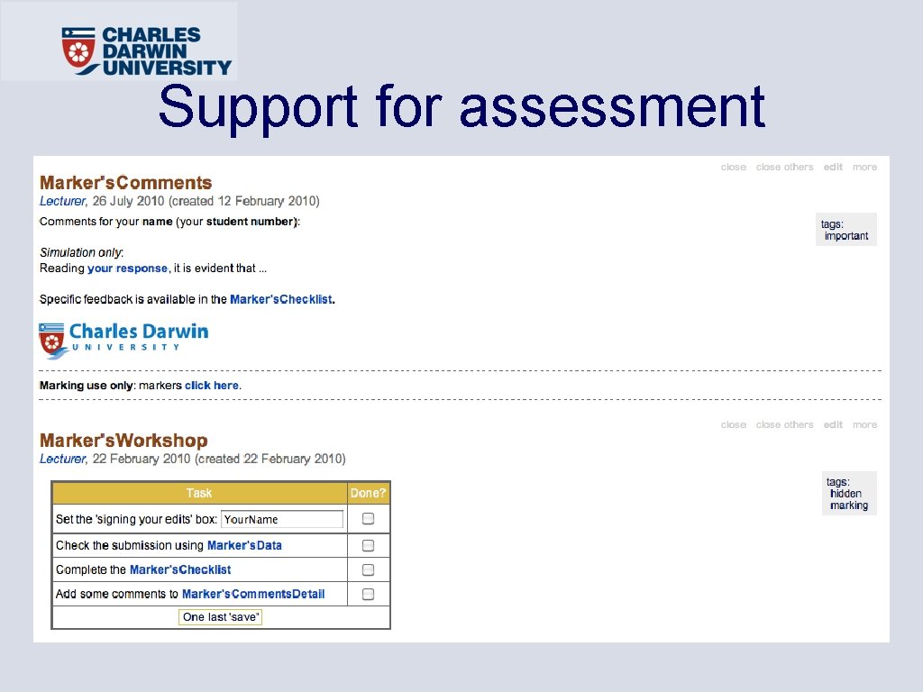Support for assessment 