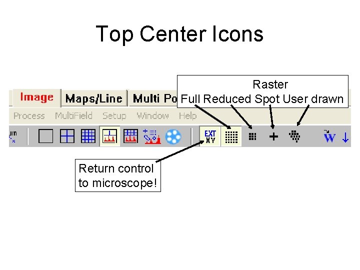 Top Center Icons Raster Full Reduced Spot User drawn Return control to microscope! 
