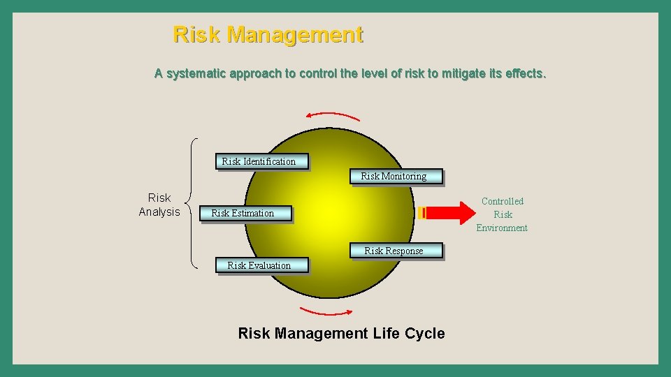 Risk Management A systematic approach to control the level of risk to mitigate its
