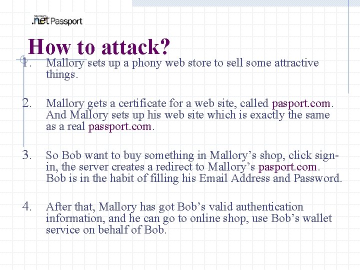 How to attack? 1. Mallory sets up a phony web store to sell some