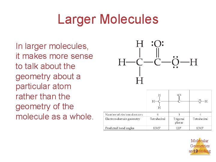 Larger Molecules In larger molecules, it makes more sense to talk about the geometry