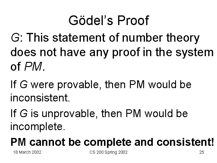 Gödel’s Proof G: This statement of number theory does not have any proof in