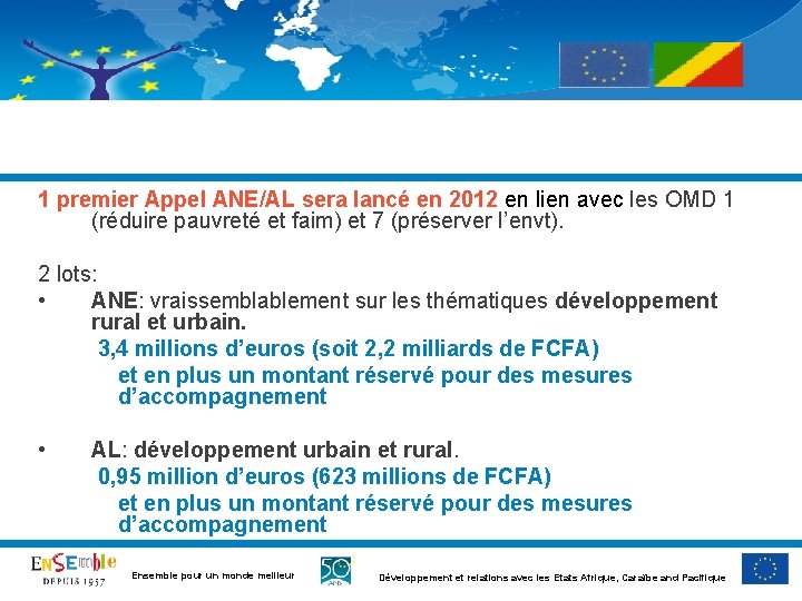 1 premier Appel ANE/AL sera lancé en 2012 en lien avec les OMD 1