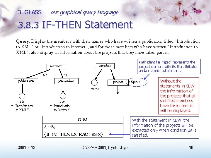 3. GLASS our graphical query language 3. 8. 3 IF-THEN Statement Query: Display the