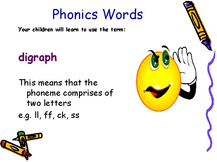 Phonics Words Your children will learn to use the term: digraph This means that