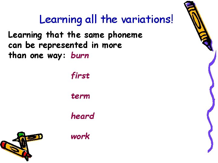 Learning all the variations! Learning that the same phoneme can be represented in more