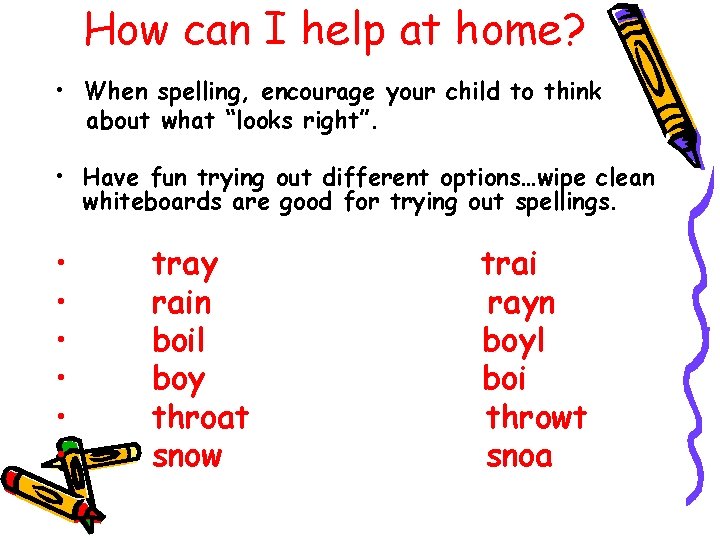 How can I help at home? • When spelling, encourage your child to think