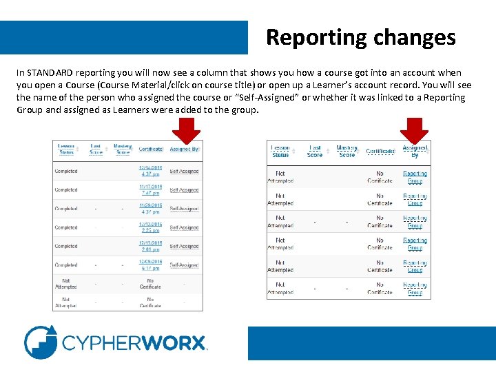 Reporting changes In STANDARD reporting you will now see a column that shows you