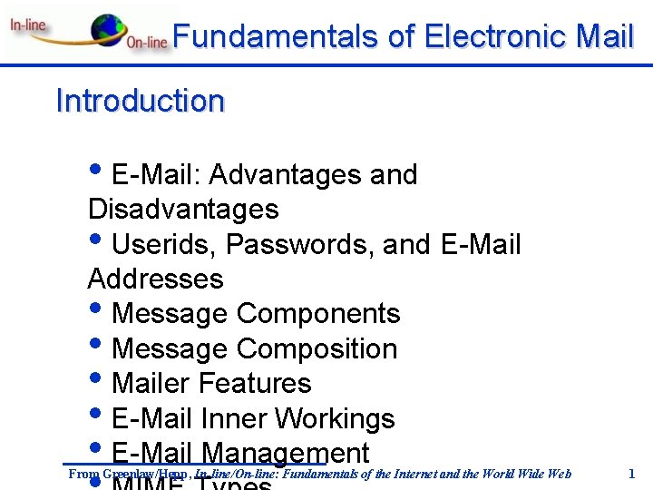 Fundamentals of Electronic Mail Introduction • E-Mail: Advantages and Disadvantages • Userids, Passwords, and