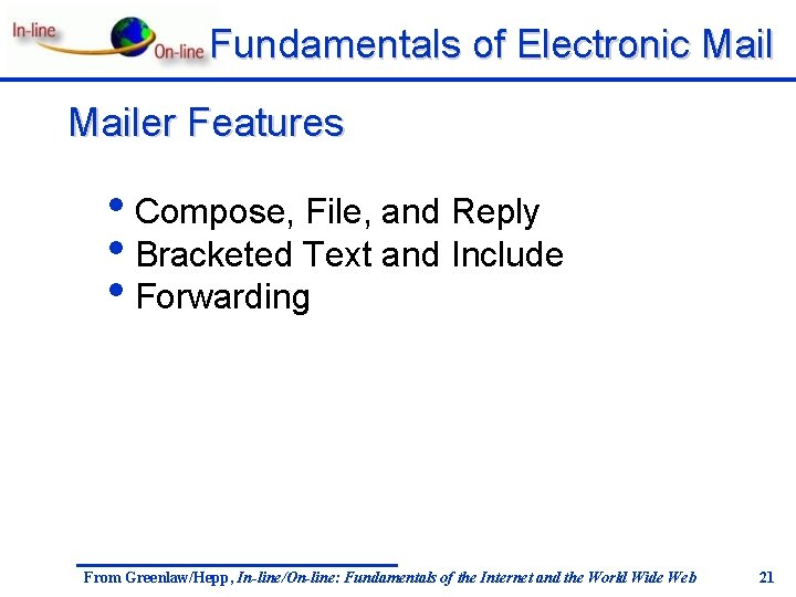 Fundamentals of Electronic Mailer Features • Compose, File, and Reply • Bracketed Text and
