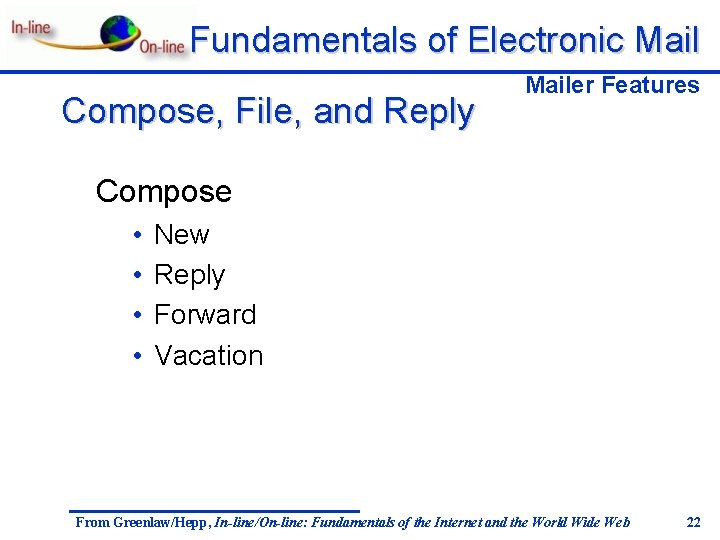 Fundamentals of Electronic Mail Compose, File, and Reply Mailer Features Compose • • New