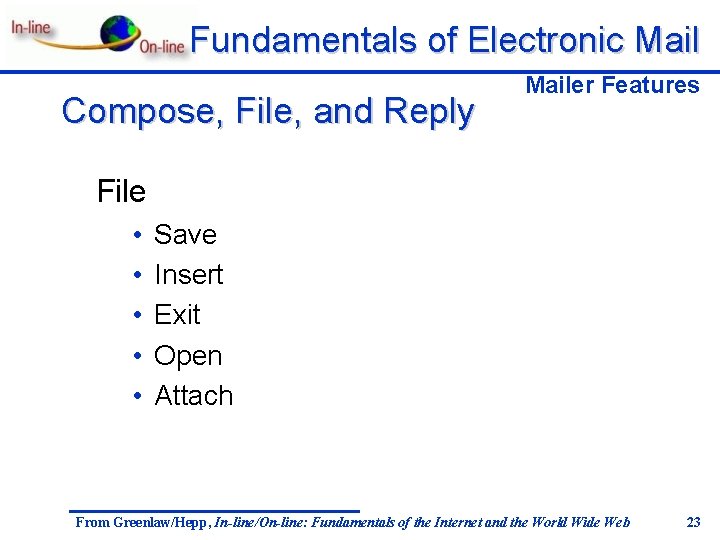 Fundamentals of Electronic Mail Compose, File, and Reply Mailer Features File • • •