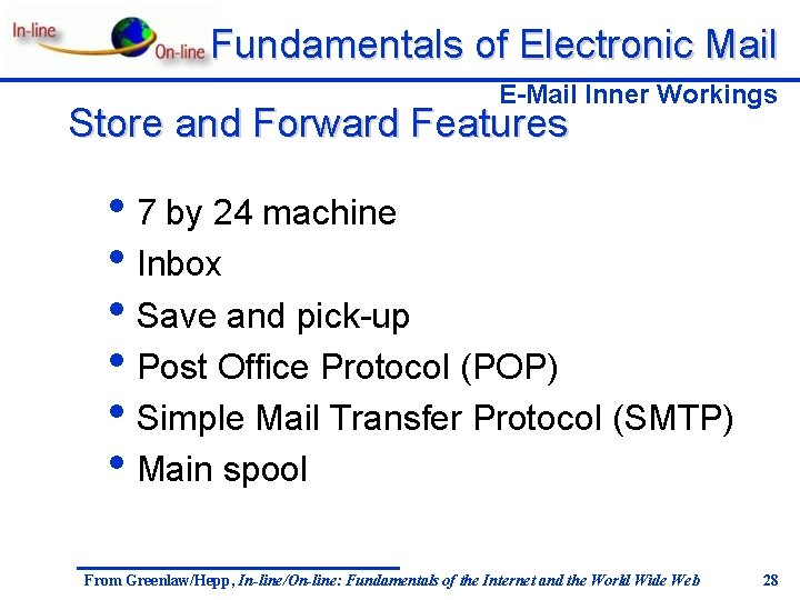 Fundamentals of Electronic Mail E-Mail Inner Workings Store and Forward Features • 7 by
