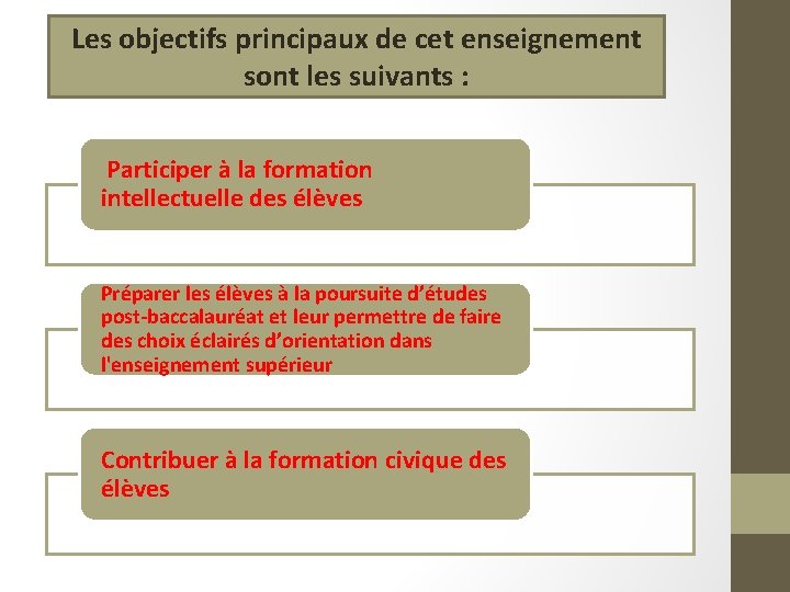 Les objectifs principaux de cet enseignement sont les suivants : Participer à la formation