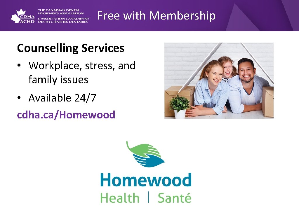 Free with Membership Counselling Services • Workplace, stress, and family issues • Available 24/7