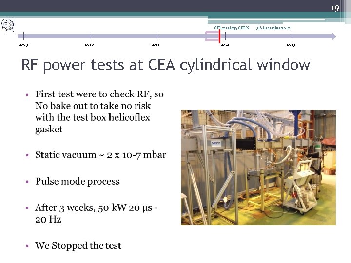 19 SPL meeting, CERN 2009 2010 2011 2012 5 -6 December 2012 2013 RF