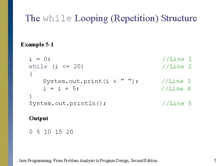 The while Looping (Repetition) Structure Example 5 -1 i = 0; while (i <=