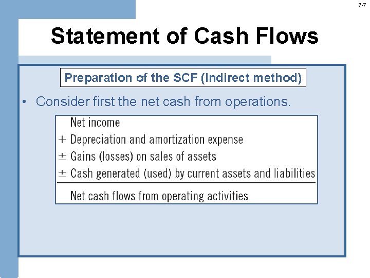 7 -7 Statement of Cash Flows Preparation of the SCF (Indirect method) • Consider 7 -7 Statement of Cash Flows Preparation of the SCF (Indirect method) • Consider