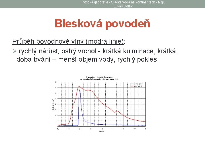 Fyzická geografie - Sladká voda na kontinentech - Mgr. Lukáš Dolák Blesková povodeň Průběh