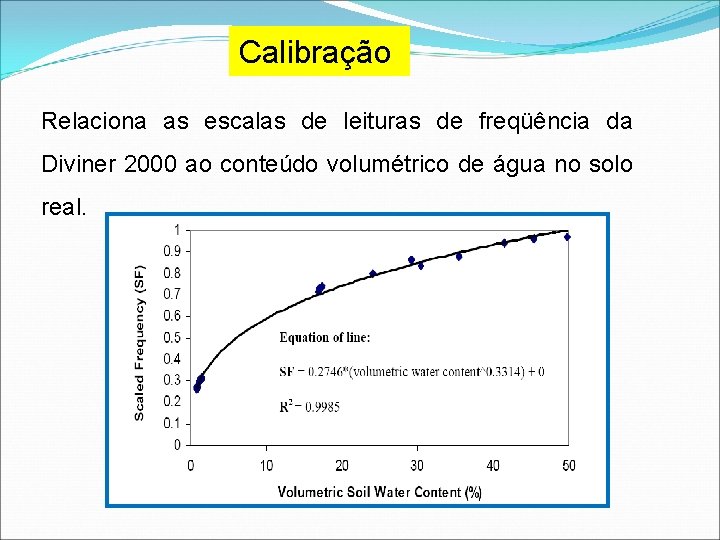 Calibração Relaciona as escalas de leituras de freqüência da Diviner 2000 ao conteúdo volumétrico