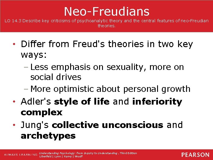 Neo-Freudians LO 14. 3 Describe key criticisms of psychoanalytic theory and the central features